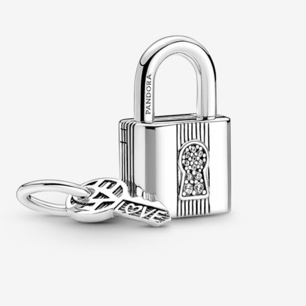 Pandora Padlock and Key Dangle Charm sterling silver & cubic zirconia accents